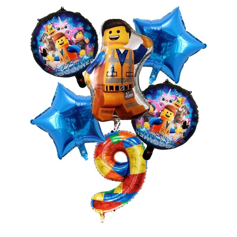6pcs Building Block Party Balloon Colorful Foil Number Baby Shower Blocks Themed Decorations Children Birthday Party Supplies - AIAZ