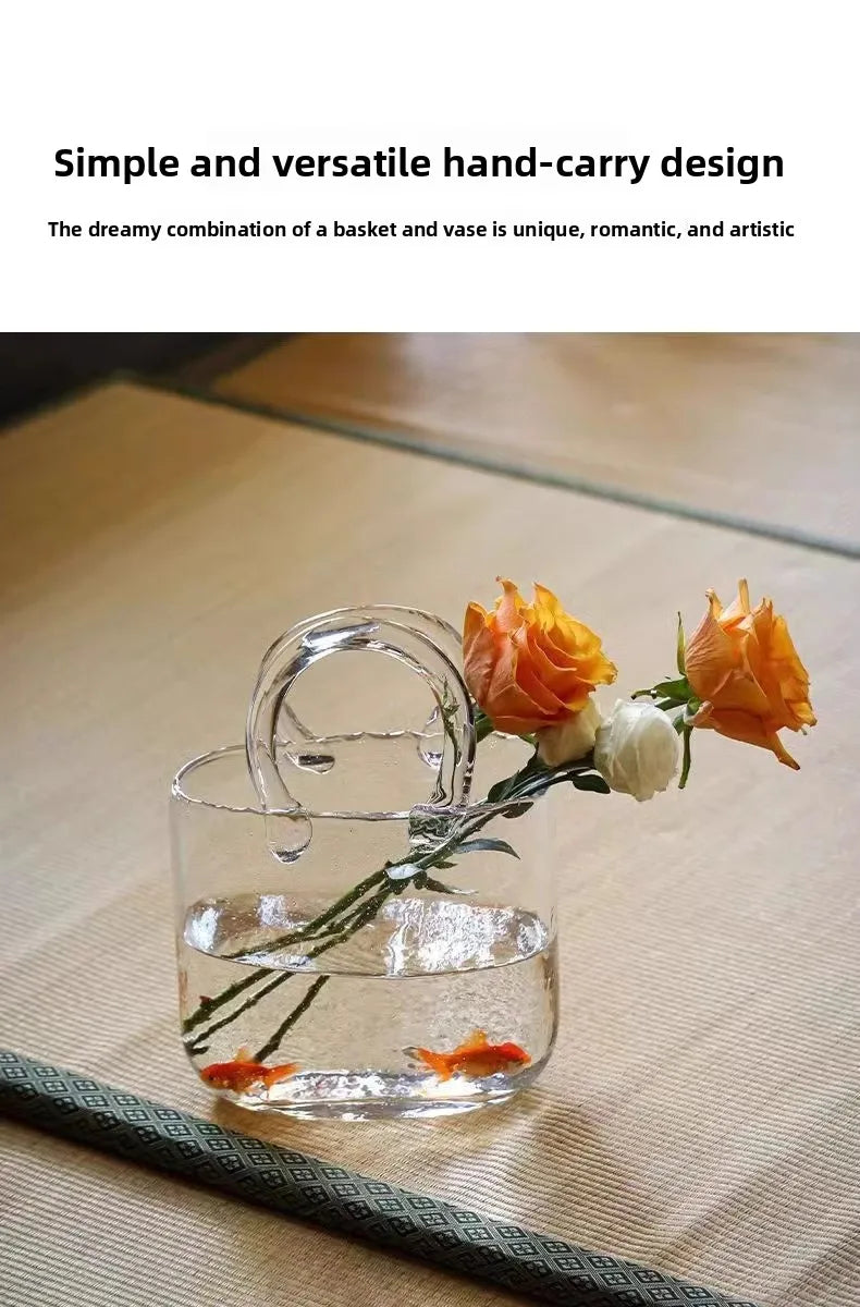 Transparent Glass Handheld Vase Creative Hydroponic Flower Arranger Living Room Decorative Tabletop Aquarium Modern Simplici
