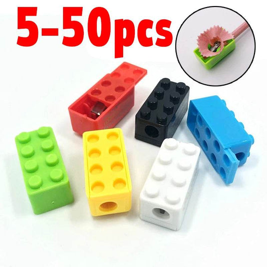 5-50pcs Building Blocks Pencil Sharpener Cartoon Plastic Children's Office And School Supplies Student Stationery Random Supply - AIAZ
