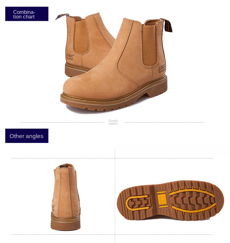 Goodyear-Welted Vintage Men Genuine Leather Ankle Motorcycle Boots Women Casual Elastic Goth Shoes Men Punk Work Boots