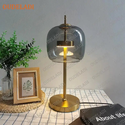 OUDELADI Simple Glass Table Lamp Gold Luxury Nordic Home Decor Living Room Bedroom Bedside LED Desk Lamps