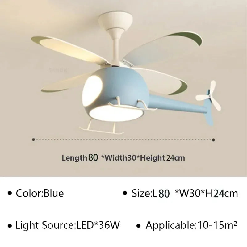 Cartoon Ceiling Lamps for Room Helicopter Fan Chandelier for Children's Bedroom Indoor Led Lights Fixture Luster Home-appliance