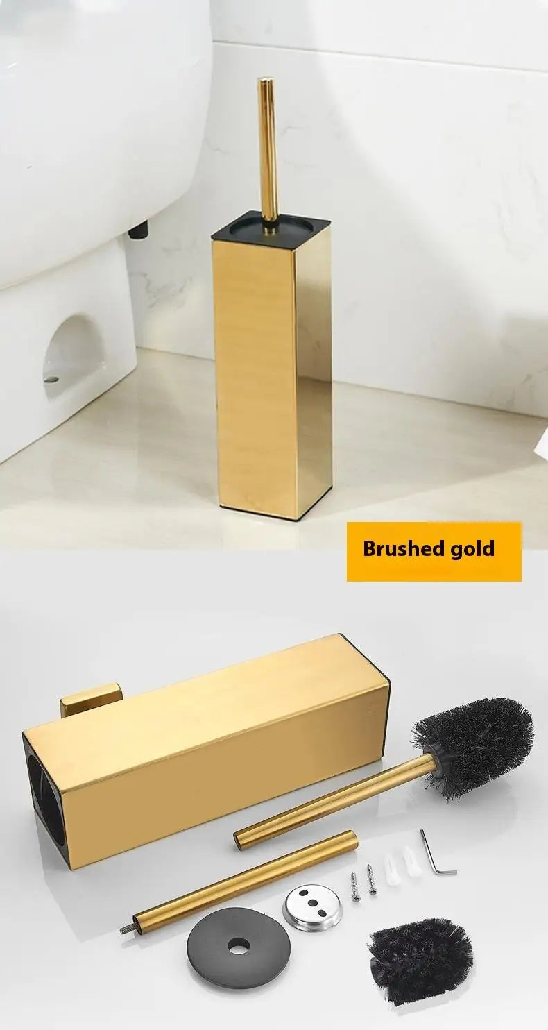 Square toilet brush, 304 stainless steel floor-mounted toilet brush, bathroom toilet punch odor-proof long tube wall-mounted