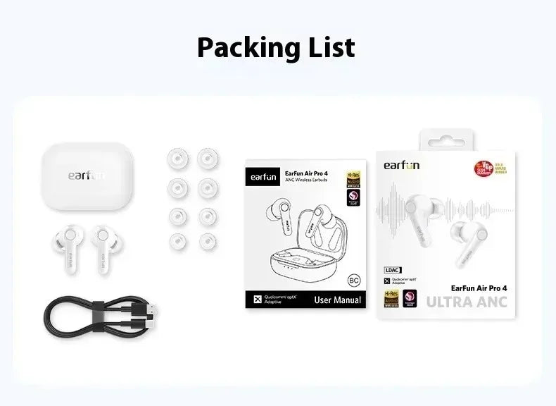 EarFun Air Pro4 Bluetooth Earphone HI-FI Active Noise Reduction IPX5 Waterproof Dynamic Diaphragm Ergonomics Gamer Earbuds