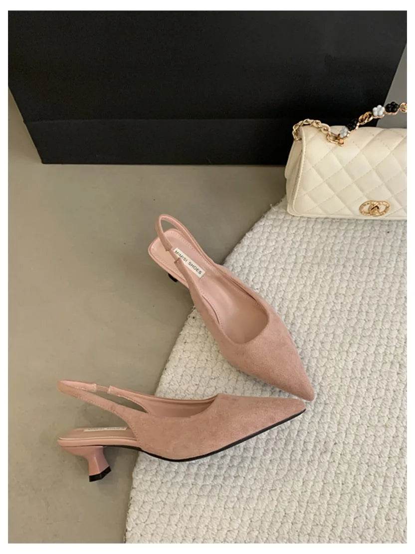 Fashion Brand Slingback Sandals Women Med Heels Pumps Elegant Pointed Toe Female Mules Dress Slides Sandalias Mujer Verano Mujer - AIAZ
