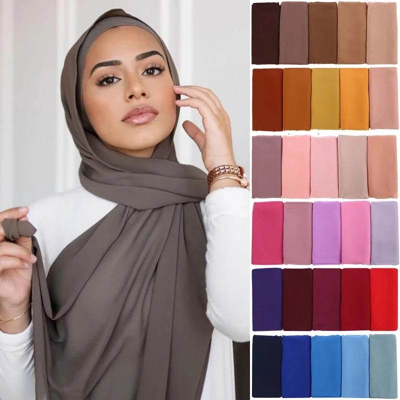 Muslim Chiffon Hijab Scarf Women Long Solid Color Head Wrap For Women Hijabs Scarves Ladies Muslim Veil Jersey Hijabs - AIAZ