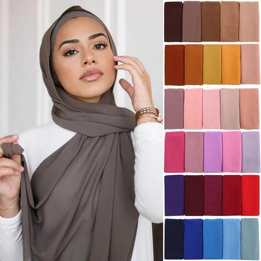 Muslim Chiffon Hijab Scarf Women Long Solid Color Head Wrap For Women Hijabs Scarves Ladies Muslim Veil Jersey Hijabs - AIAZ