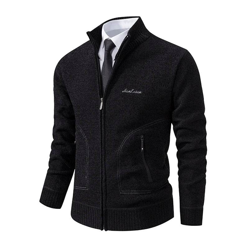 2023 Knitwear Spring and Autumn Men's Stand-up Collar Thick Warm Cardigan Sweater Winter Loose Casual Coat - AIAZ