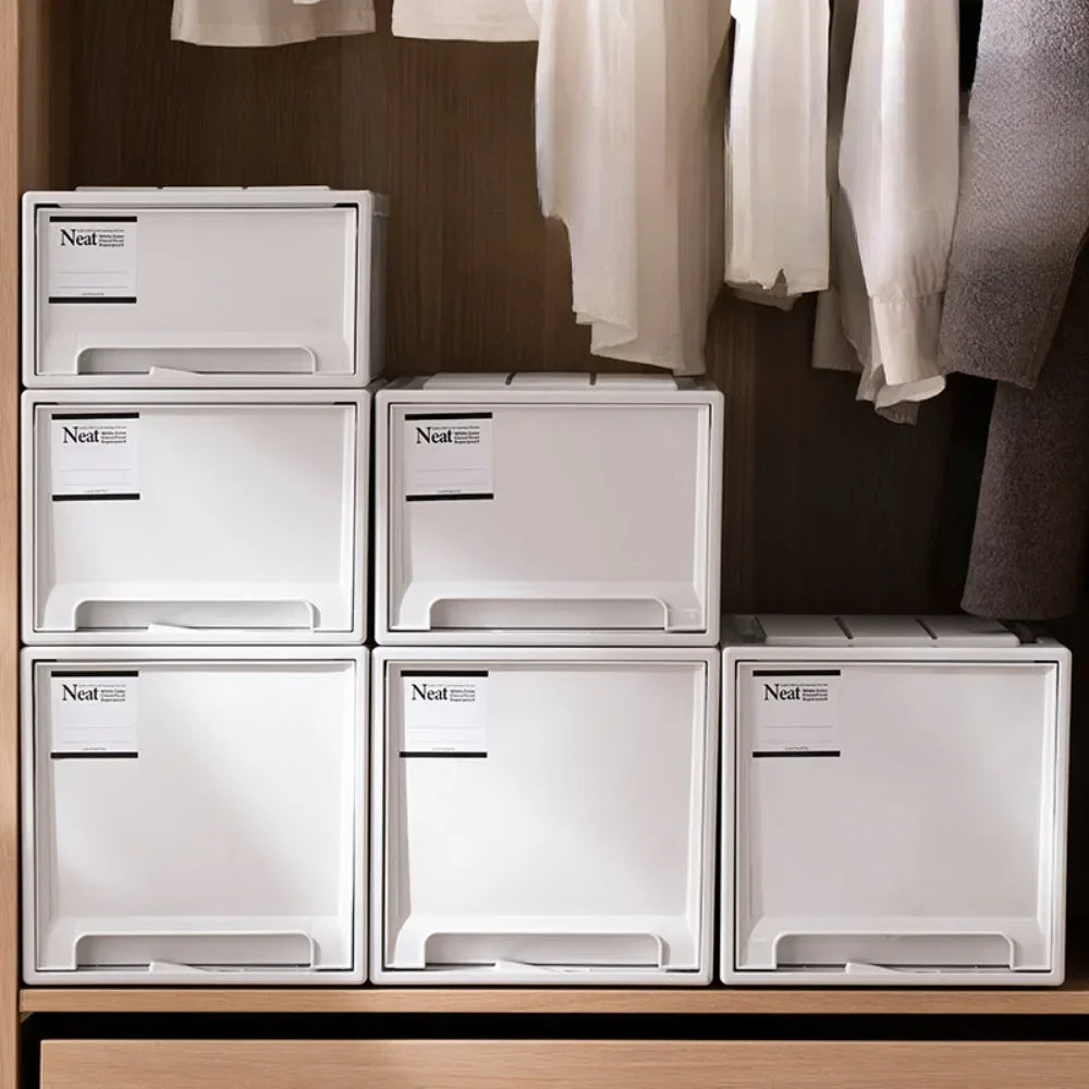 Wardrobe Storage Box High-capacity Drawer Style Stackable Container Transparent Plastic Containers for Household Use Storage
