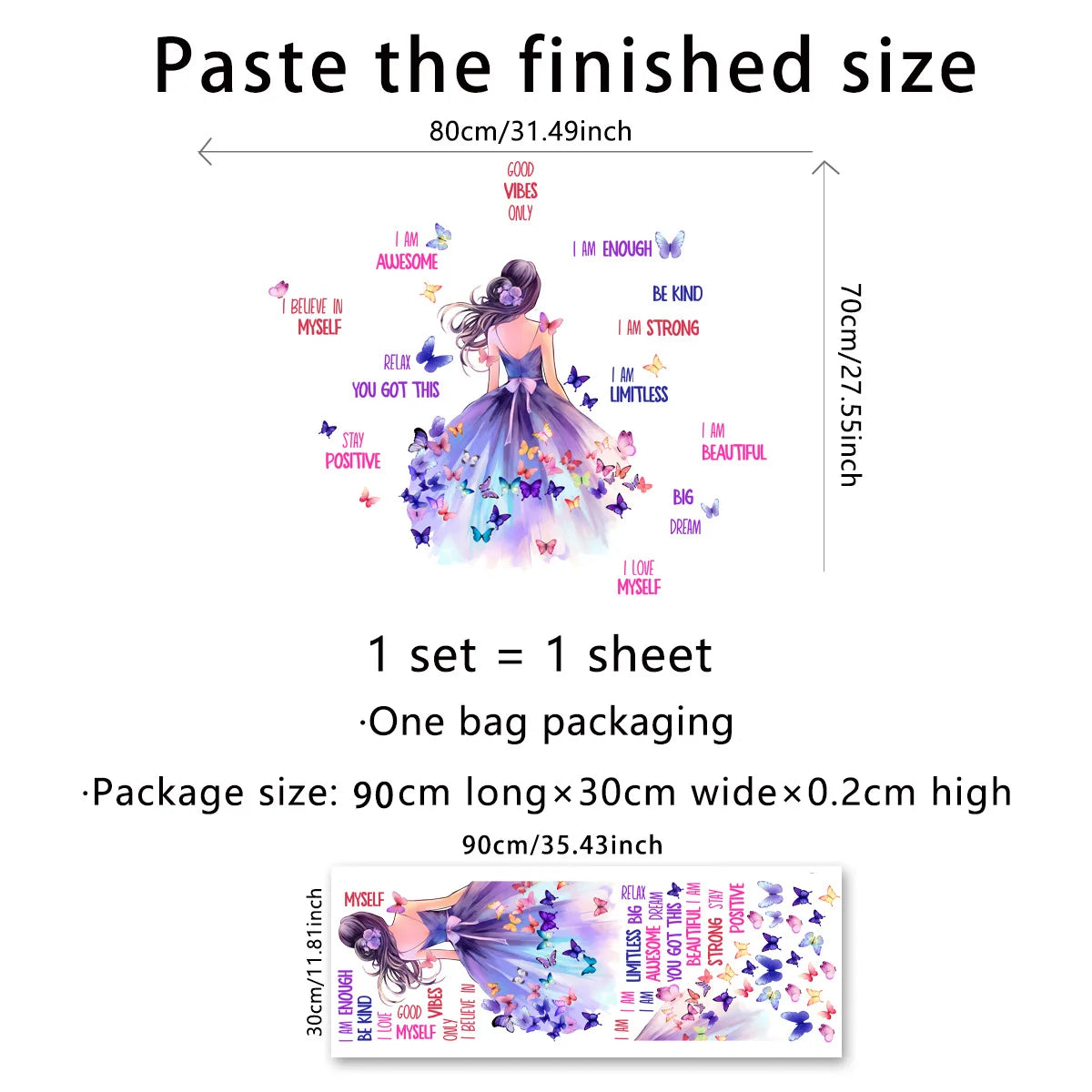 Removable Butterfly Wall Stickers, Self-adhesive PVC, Little Girl Back, Home Decoration, Living Room, Bedroom