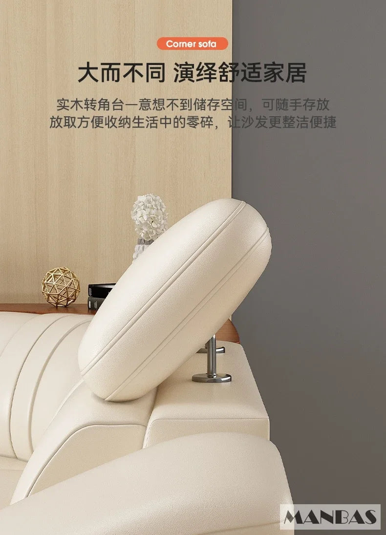 Elegant Leather Sectional Sofas Sets with Cup Holder, Adjustable Headrests & Bluetooth Speaker - MINGDIBAO Living Room Couches