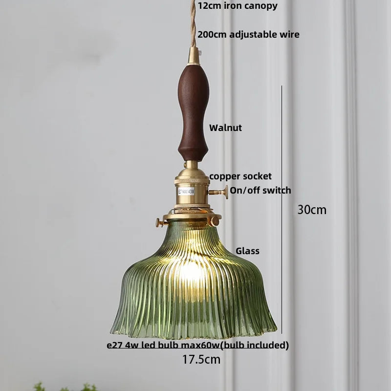 IWHD Nordic Modern LED Pendant Lights Coffee Living Room Balcony Green Glass Copper Knob Switch Hanging Light Fixture Luminaira