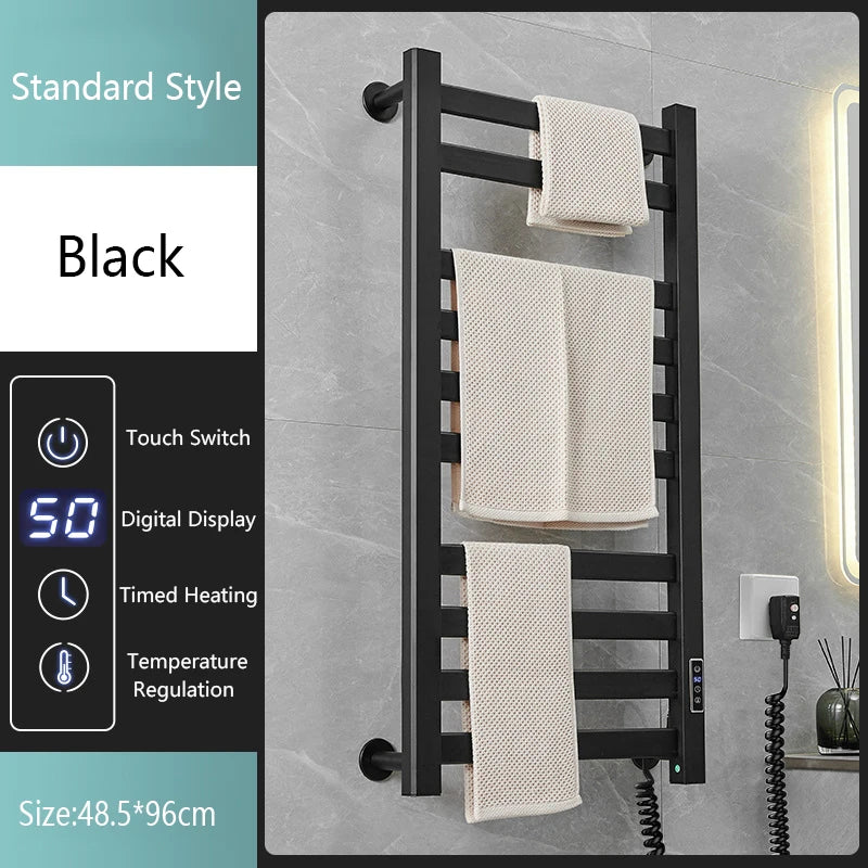 Smart Home Electric Heated Towel Rail Grey Electric Bathroom Bath Towel Dryer Warmer Heaters Punch Free Towel Rack Radiator 110v