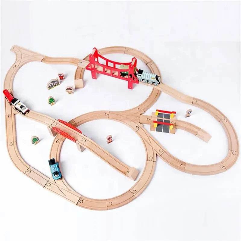 DIY Children Wooden Train Rail Track Accessories Toy Cross Track Railway Toys Compatible All Track for Kids Boys & Girls Gifts - AIAZ