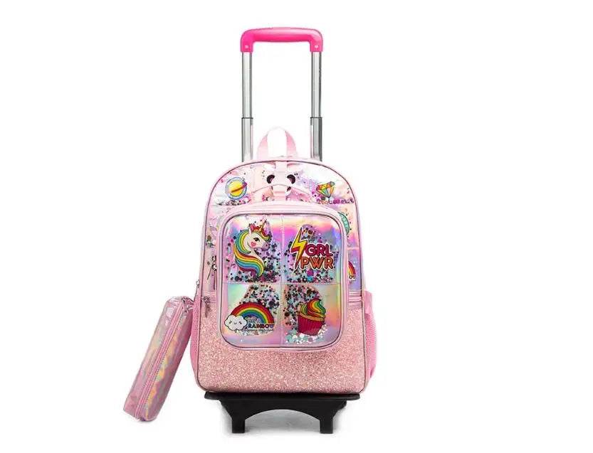 School Wheeled backpack Bag School bag with wheels Trolley Satchel bag Kids School Rolling backpack for girls School Trolley Bag - AIAZ