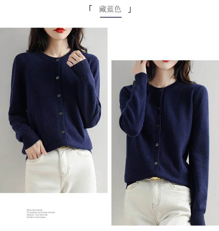 Knitted Cardigan Women's Sweater Autumn And Winter 2022 New Solid Color Coat Round Neck Short Long Sleeve Loose Korean Fashion - AIAZ