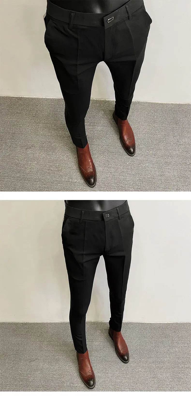 Men Suit Pants Formal Trousers Pantalone Hombre Stretch Slim Solid Color Casual Dress Full Length Pants Fashion New Men Clothing - AIAZ