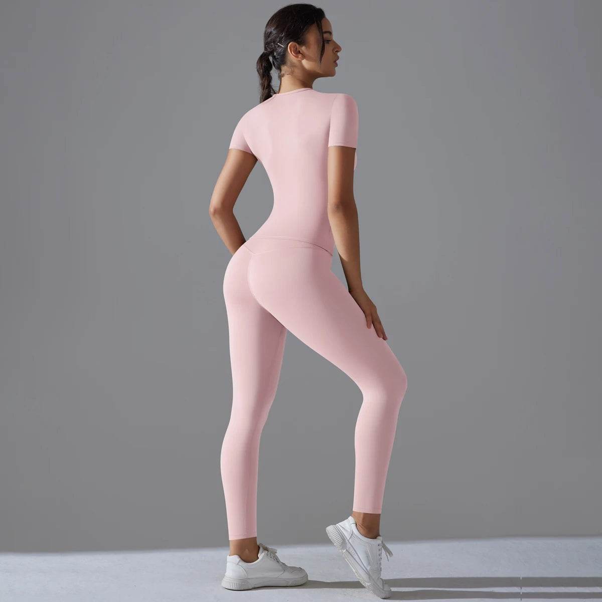 Yoga Set Women Workout Set Sportswear Gym Clothing Fitness Shorts Sleeve Crop Top High Waist Leggings Sports Suits - AIAZ