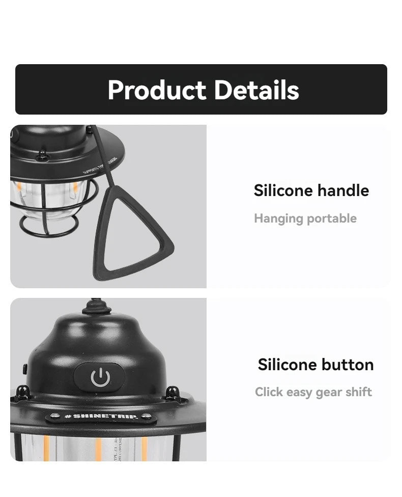 Shine Trip Outdoor Retro Smalldroplight, Campsite Lamp, Atmosphere Lamp, USB Charging Tent Light, LED Camping Hangling Lamp