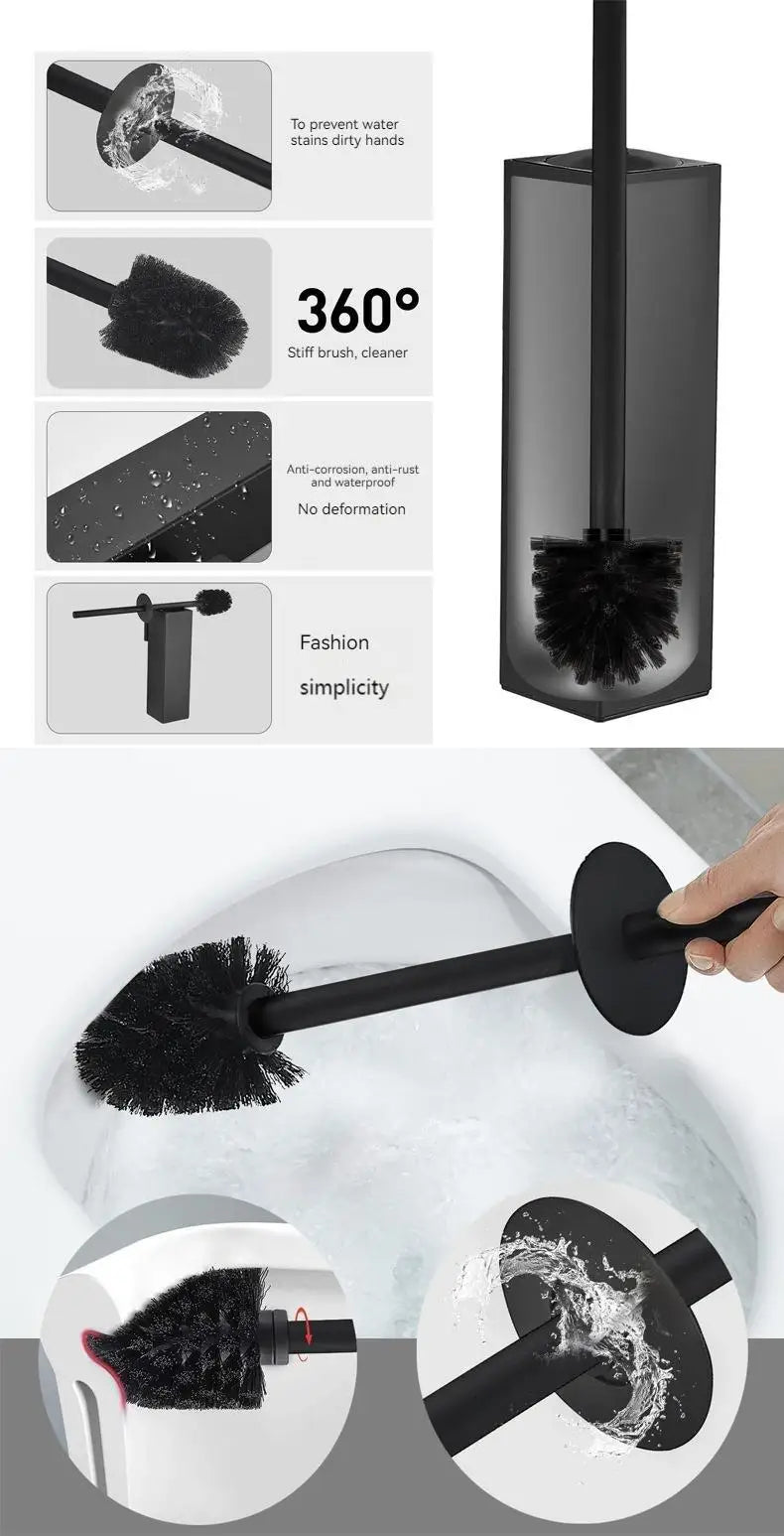 Square toilet brush, 304 stainless steel floor-mounted toilet brush, bathroom toilet punch odor-proof long tube wall-mounted
