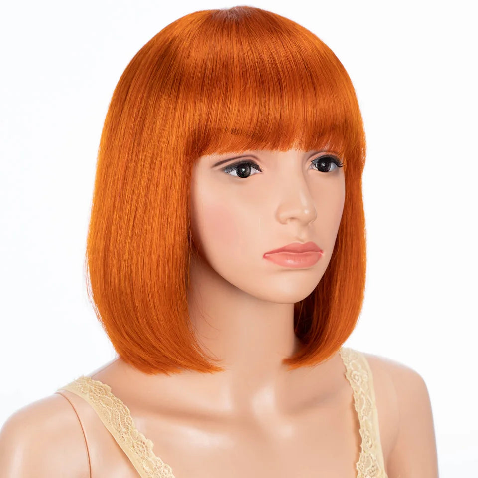 Lekker Blonde Short Straight Bob 100% Human Hair Wigs With Bangs For Women Brazilian Remy Hair Full Machine Made Daily 10" Wig