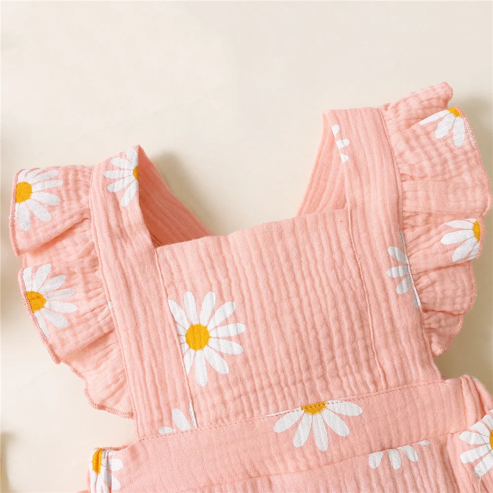 Infant Baby Girl Romper Clothes Ruffle Sleeveless Newborn Bodysuit with Headband Summer Jumpsuit Fashion Toddler Outfit Suit