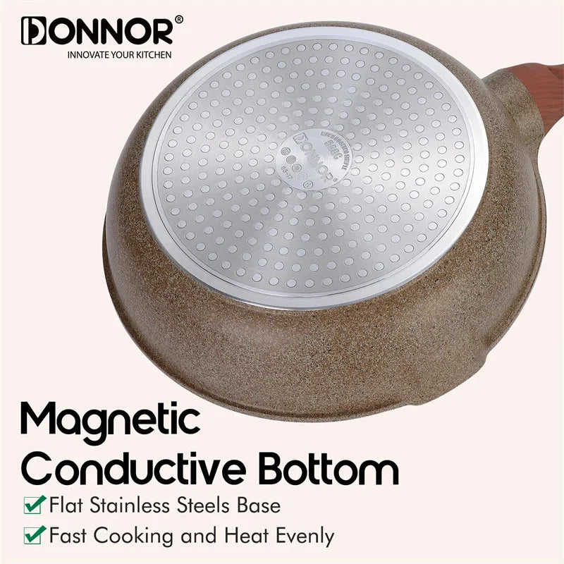 DONNOR 16Pcs/set Pot Set Home Nonstick Beef Steak Frying Pan Stewed Pot with Silicone Spatula and Glass Lid Kitchen Cookware Set