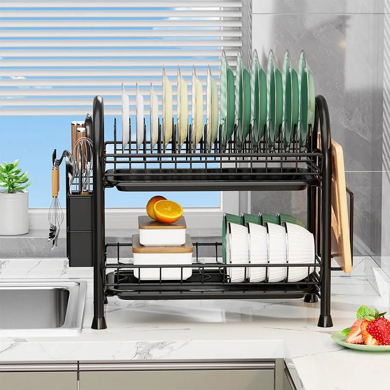 Kitchen Dish Storage Rack Countertop Water Filter Drying Bowl Basket Chopsticks Plate Storage Drain Bowl Shelf