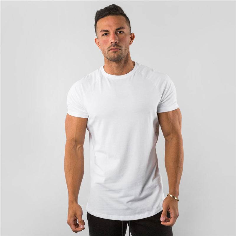 New Fashion Plain Tops Tees Fitness Mens T Shirt Short Sleeve Muscle Joggers Bodybuilding Tshirt Male Gym Clothes Slim Fit Shirt - AIAZ