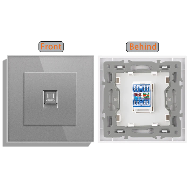 Cat6 rj45 wall socket network socket with TV wall data double socket telephone crystal glass panel rj45 network socket computer