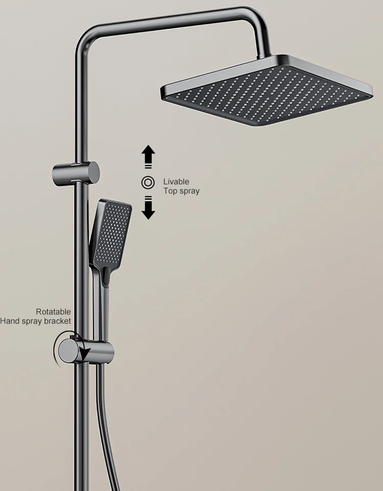 Bathroom Shower Full Set Gray Digital Display Shower System Set  Piano Button With Ambient Light Faucets Shower Head