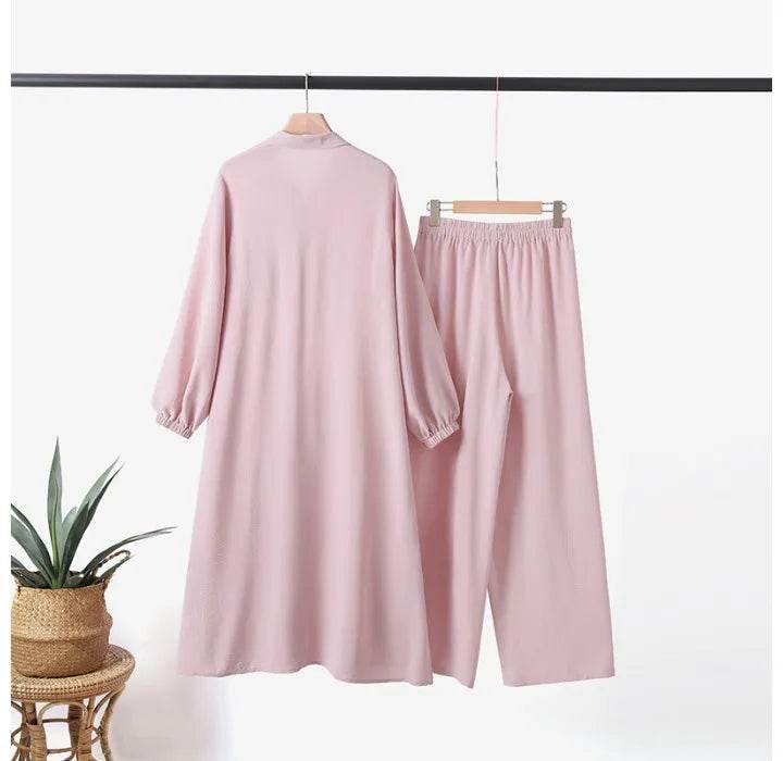 Casual Sets of Clothes for Muslim Woman Fashion Mushroom Button Long Sleeves Pants Suits for Female New Spring and Autumn 2023 - AIAZ