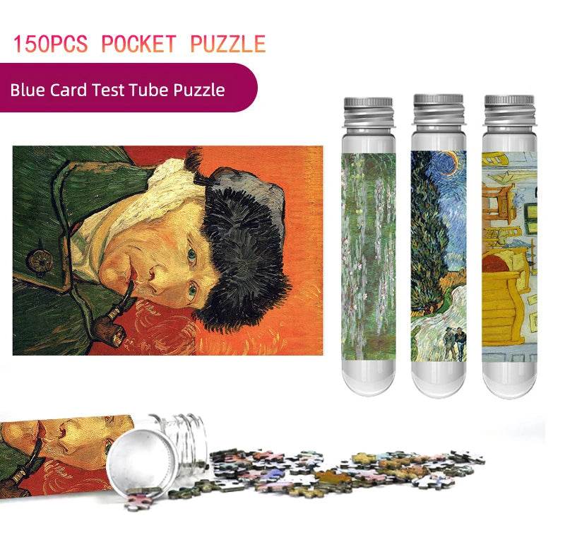 MaxRenard Jigsaw Puzzle 150pcs Mini Test Tube 15*10cm Travel Game World Famous Van Gogh Oil Paintings - AIAZ