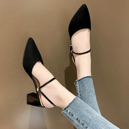 Korean Sle High Heel Sandals Women Summer Outdoor Wear Pointed Toe Double Wear Mules Cover Head f Slip Small Fraance Wind - AIAZ