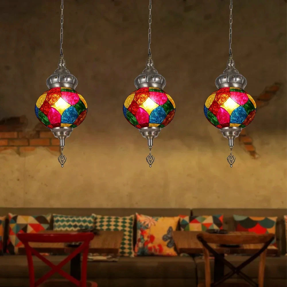 Artpad Turkish Mosaic Chandelier Ceiling Moroccan Living Room Bedroom Colorful Glass Chandelier Lamp Lighting