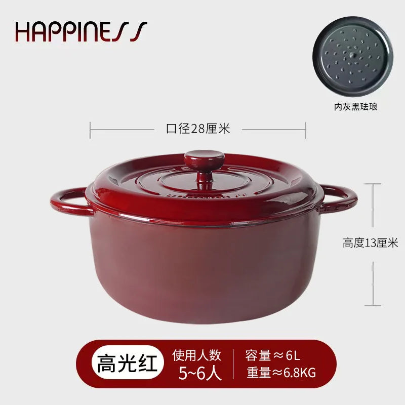 Quality Cast Iron Mama Pot, Home Frying Stew Pot, Large Capacity Non-stick Casserole, Deepen 28cm Enamel Soup Pot