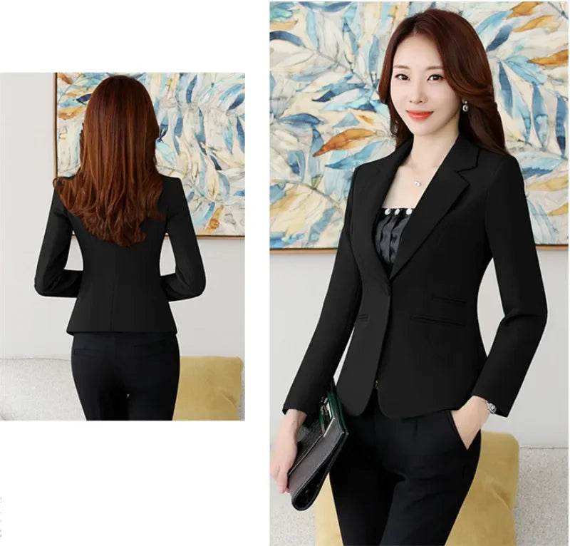 High-quality Women Blazers Jacket Fall Office Lady Business Formal Wear Small Suit Single Button Blazer Coat Mujer - AIAZ