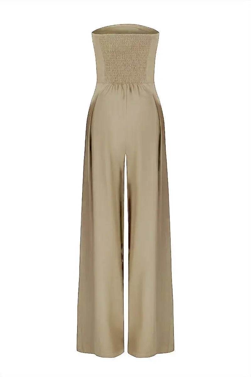 Summer Women Jumpsuit Fashion Strapless Solid Color Sleeveless Bandeau Loose Wide Legs Pants Casua Romper High Streetwear - AIAZ
