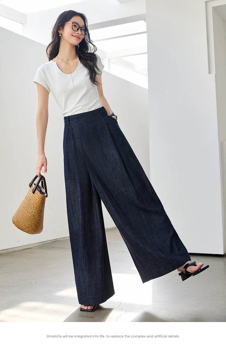 VIMLY Women's Washed Jeans Baggy Skirt Pants Ladies 2025 Spring Summer Casual High Waist Vintage Denim Pants Woman Clothes M9809 - AIAZ