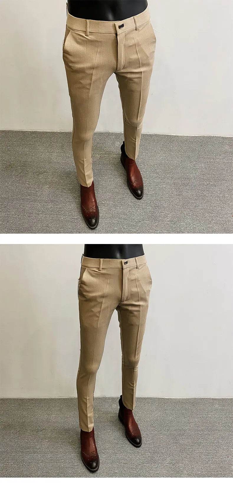 Men Suit Pants Formal Trousers Pantalone Hombre Stretch Slim Solid Color Casual Dress Full Length Pants Fashion New Men Clothing - AIAZ