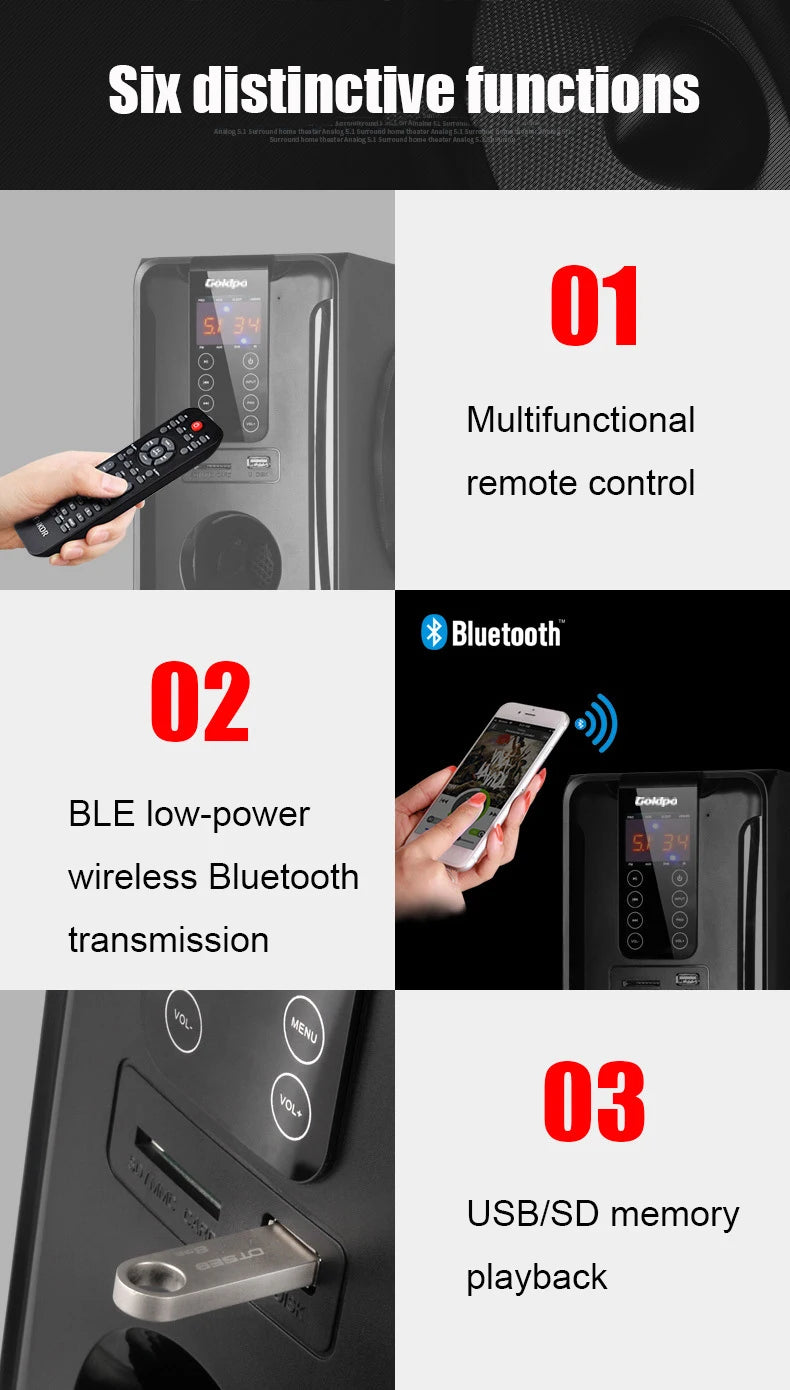 5.1 Floor-Standing Multimedia Sound Box Home Theater System 3D Surround Subwoofer 60W TV Bluetooth Speaker With Remote Control