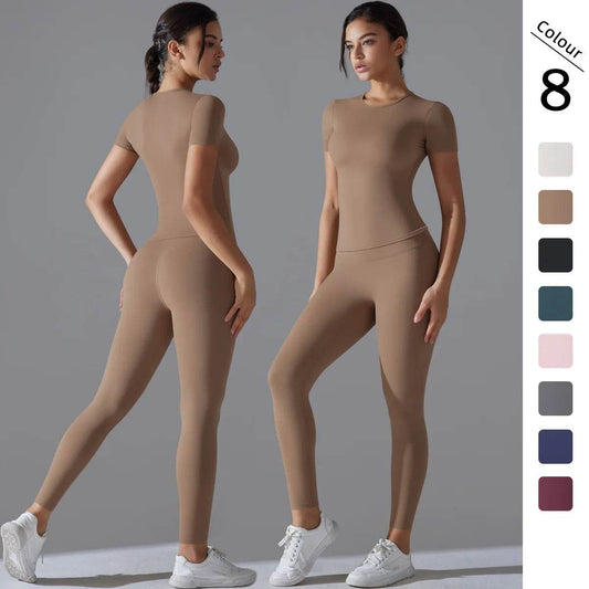 Yoga Set Women Workout Set Sportswear Gym Clothing Fitness Shorts Sleeve Crop Top High Waist Leggings Sports Suits - AIAZ