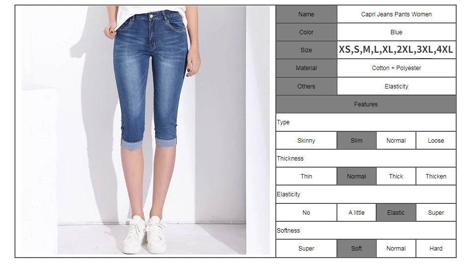 Woman's Jeans Black Denim Pants Ladies Cropped Trousers Skinny Knee Length Jeans Women Elastic High Waist Mom Jeans Oversize - AIAZ