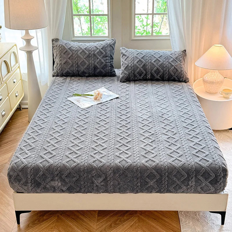 2025 new solid color Tafu fleece fitted sheet household mattress protective cover non-slip single piece no pillowcase