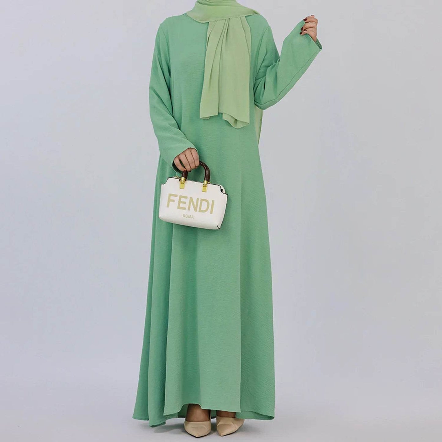 2025 Fashion Simple Muslim Dress Solid Abaya Arab Turkey Dubai Kaftan Modest Long Sleeve Maxi Dress Islamic Clothing LR593 - AIAZ