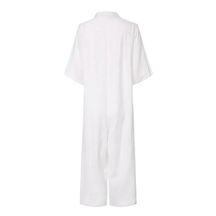 Summer Casual Workwear Jumpsuit Cotton And Linen Women's Trousers Spring Summer Elegant Office Lady Loose Simple Jumpsuits - AIAZ