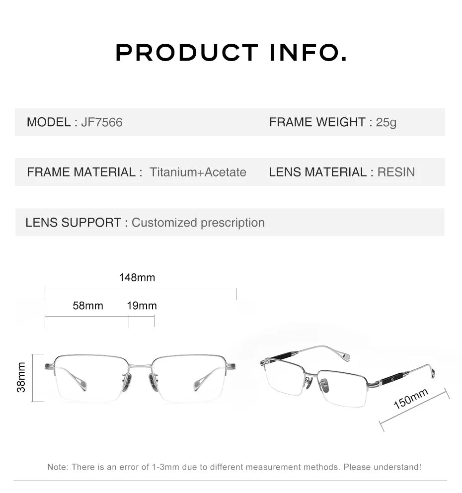 CAPONI Vintage Men's Glasses Frame Pure Titanium Acetate Anti Blue Light Luxury Eye Glasses Brand Designer Spectacles JF7566
