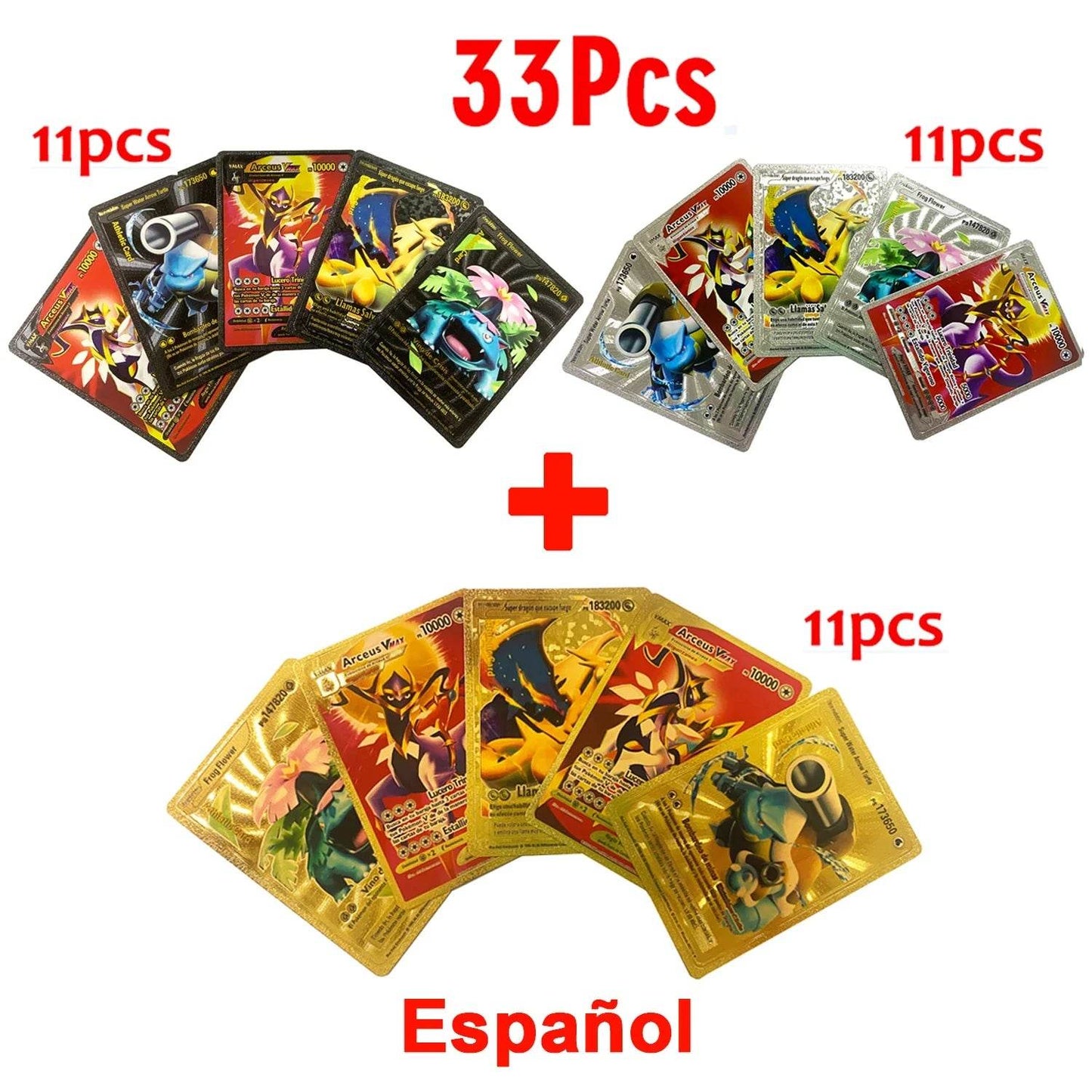 Pokemon Cards Vmax GX Gold Foil Flash Card English Spanish Colorful Pikachu Charizard French German Game Battle Collection Cards - AIAZ