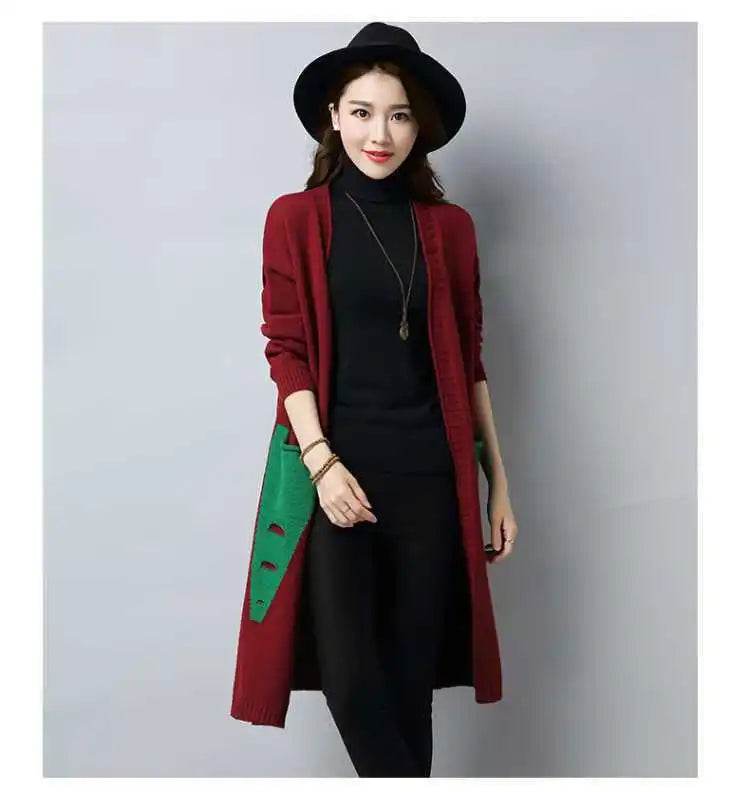Knitted cardigan women's mid length westernized top autumn and winter new Korean version loose sweater age reducing jacket women - AIAZ