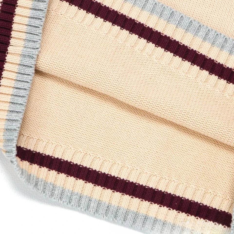 Sweater Vest Men Thicken V-neck Sleeveless Knitted Sweaters Vests Striped Retro Preppy-style Simple Chic Loose Casual All-match - AIAZ